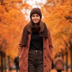 Rusty Orange Brown Knit Cardigan Sweater